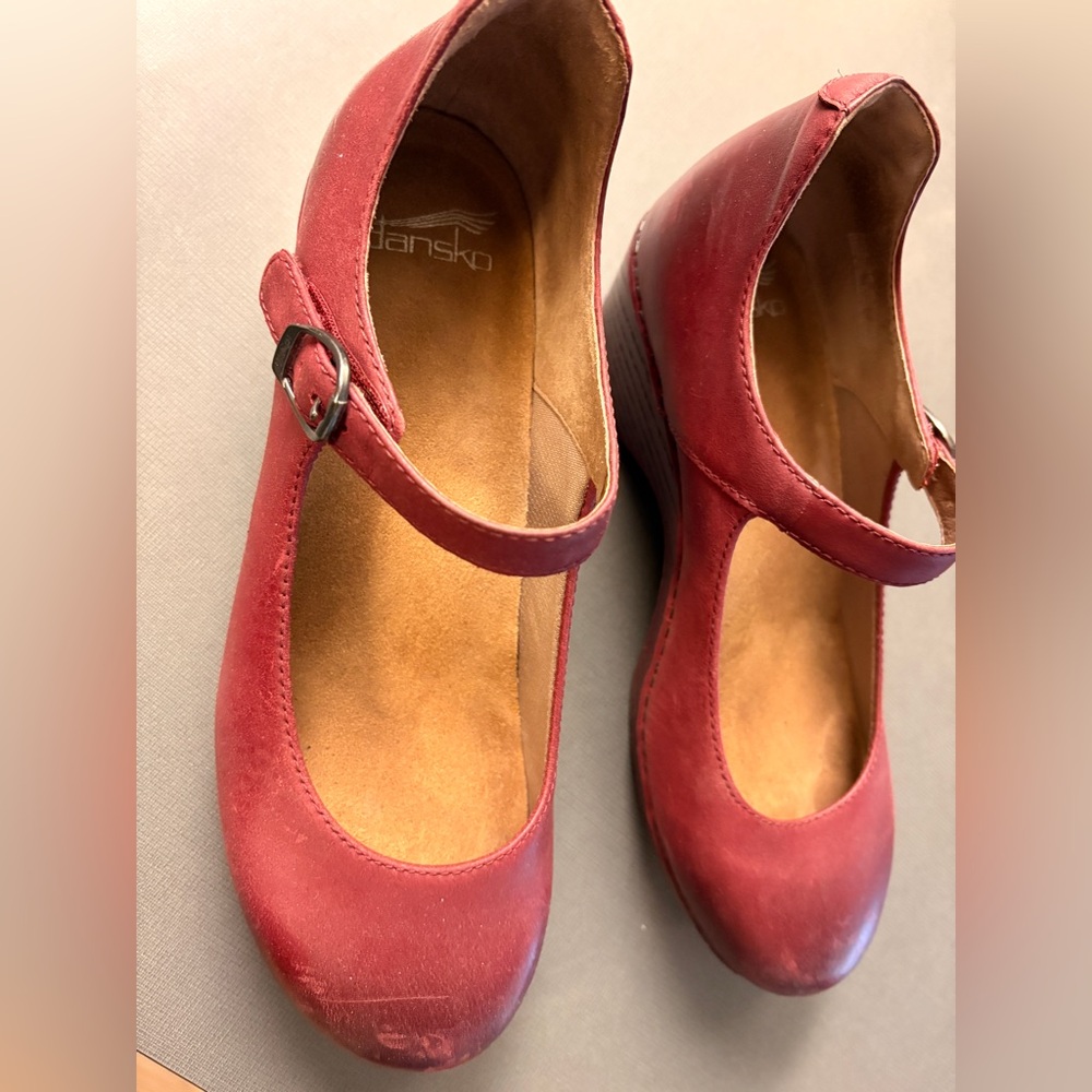 Dansko Women's Marla Ruby Red Mary Jane Leather Clogs